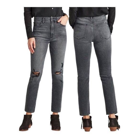 Sam Edelman Black Distressed Straight Leg High Rise Denim Jeans SZ 10/30 BNWT - Picture 1 of 16